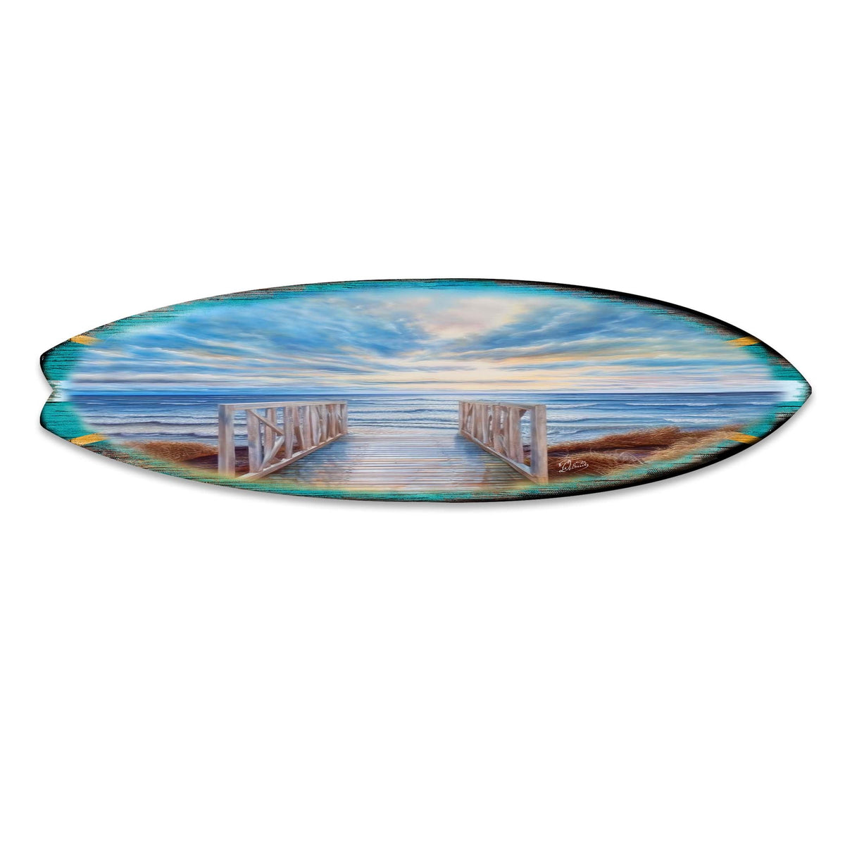 Wooden Pier Surfboard Coastal Wall Art