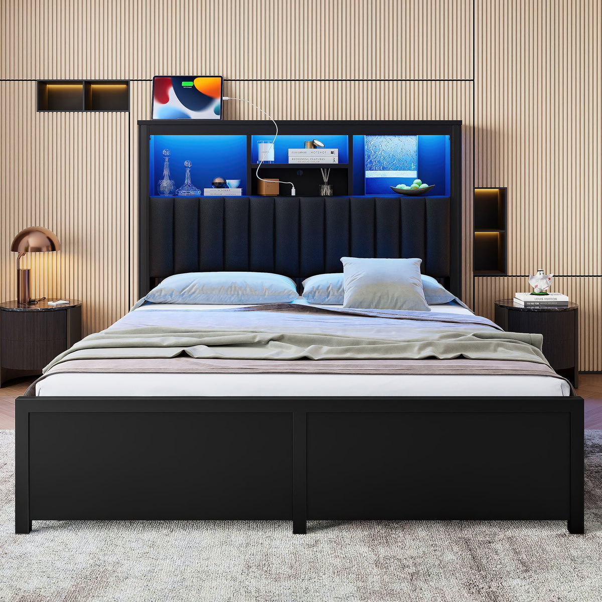 Bed Frame With High Storage Headboard