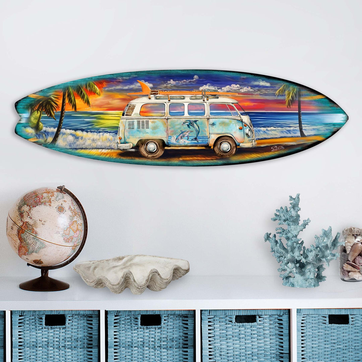 Surf Van at the Beach Surfboard Coastal Wall Art