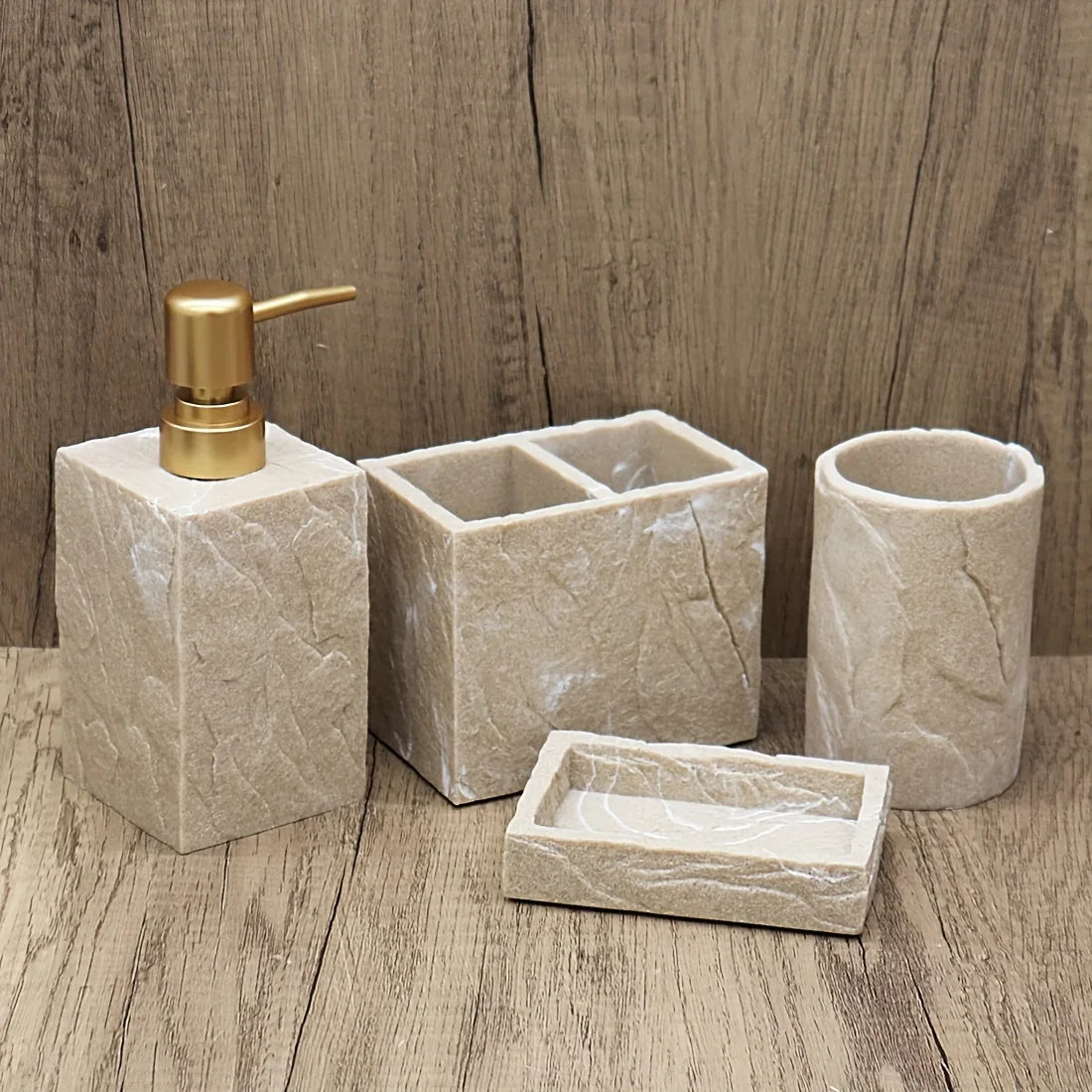 High-End Resin Bathroom Set with Empty Bottles
