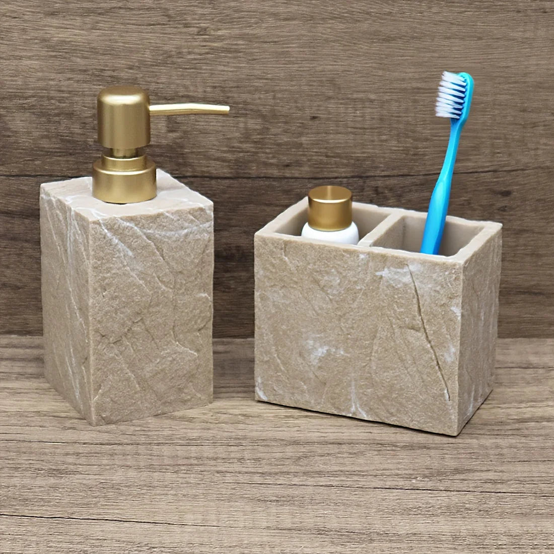 High-End Resin Bathroom Set with Empty Bottles