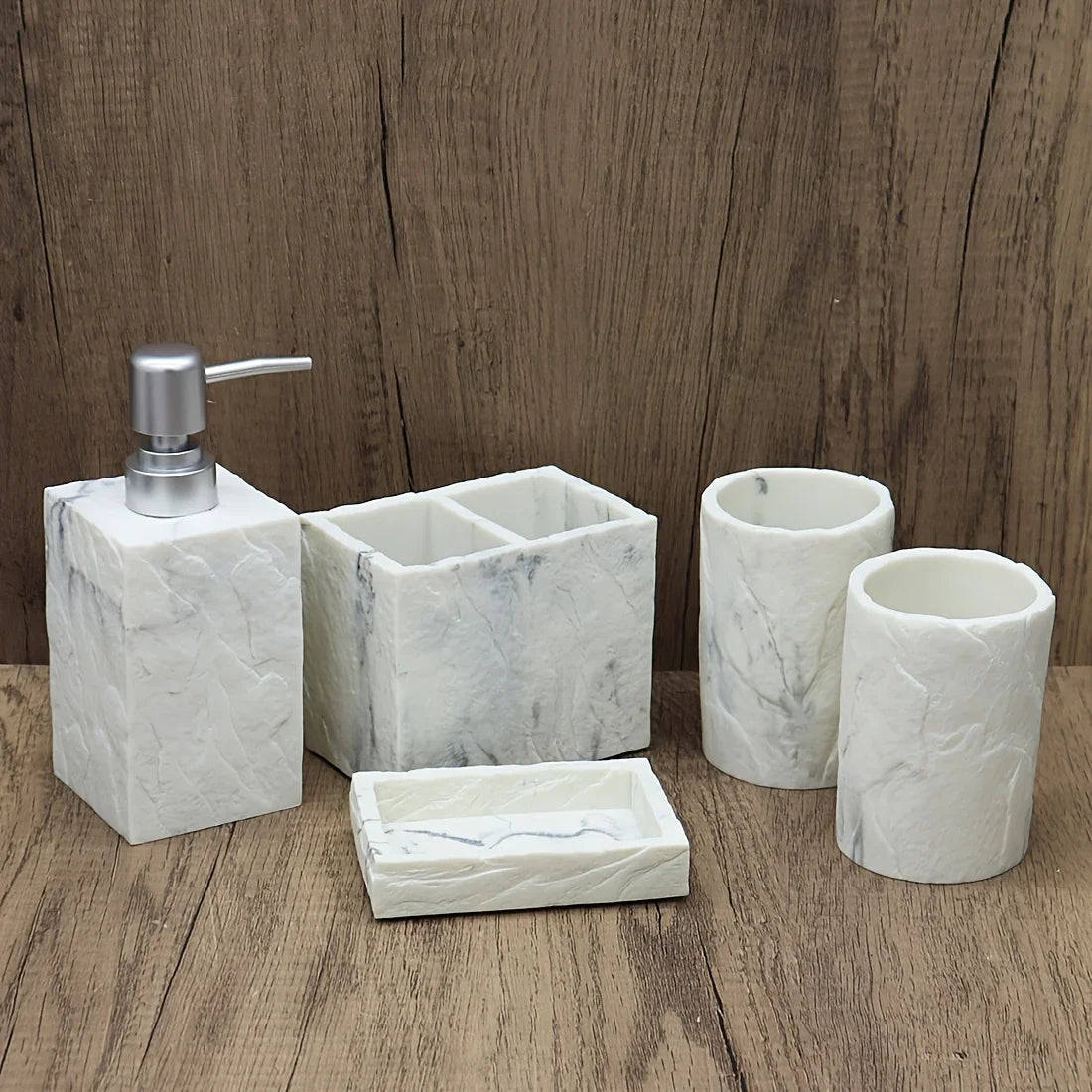 High-End Resin Bathroom Set with Empty Bottles