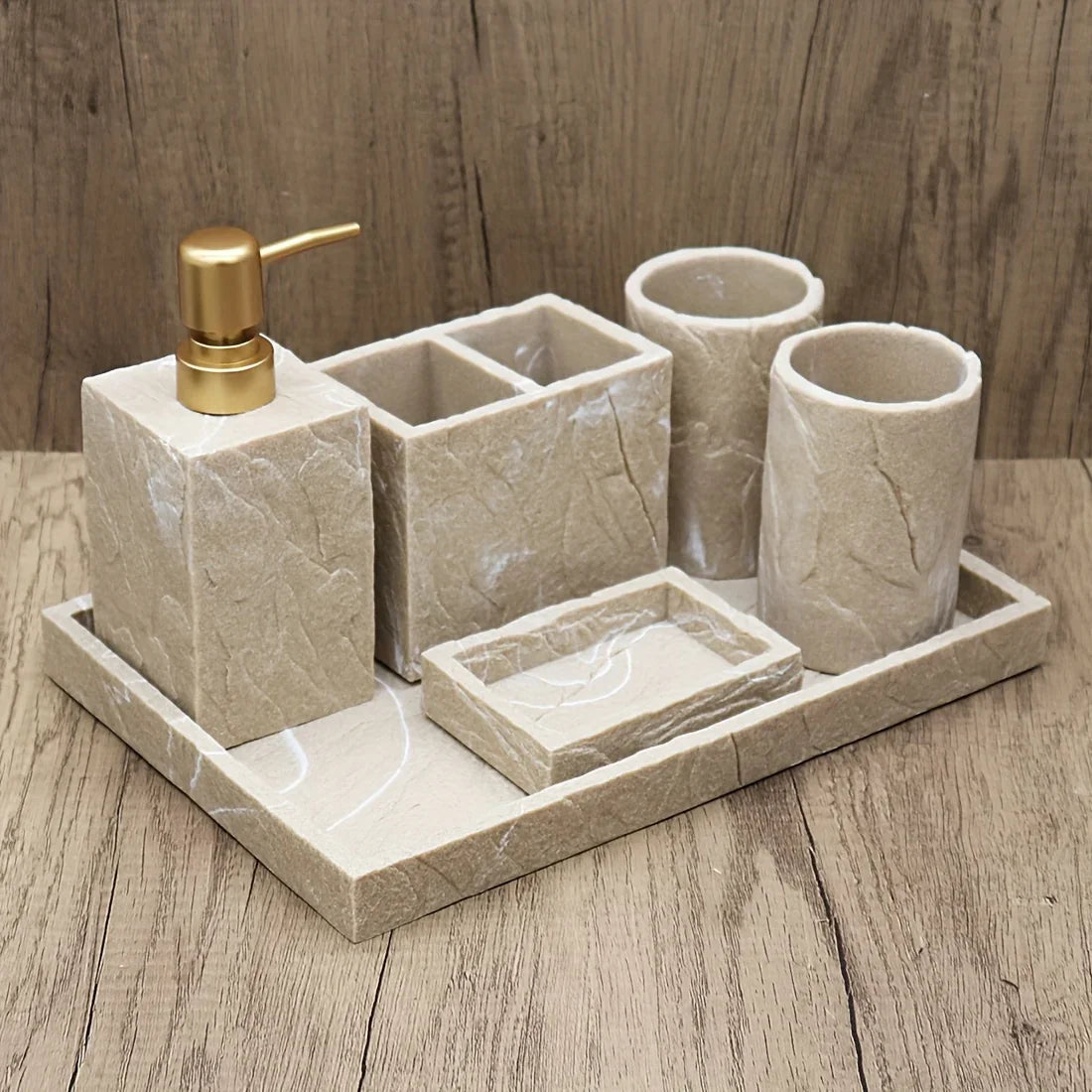 High-End Resin Bathroom Set with Empty Bottles