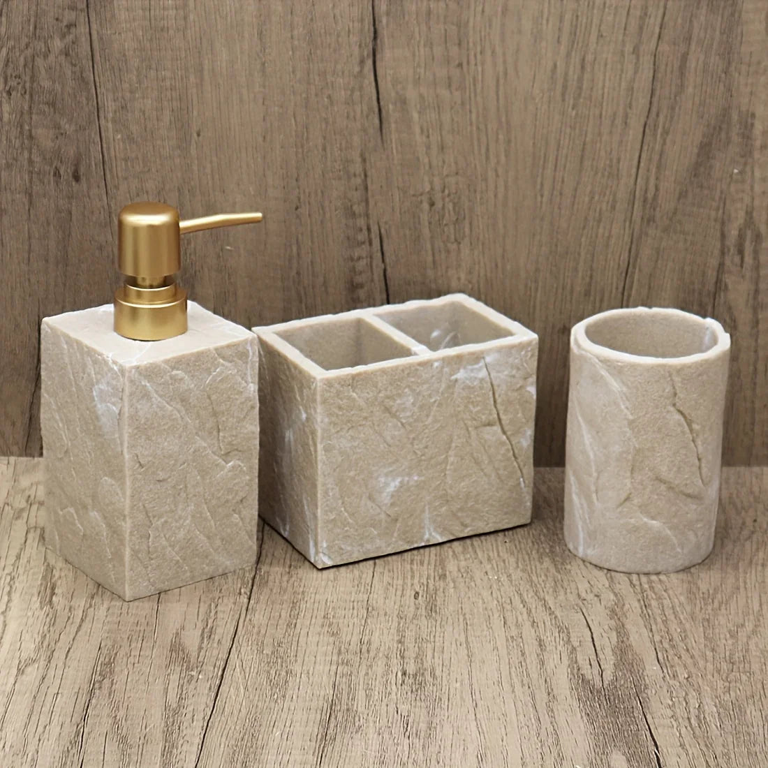 High-End Resin Bathroom Set with Empty Bottles