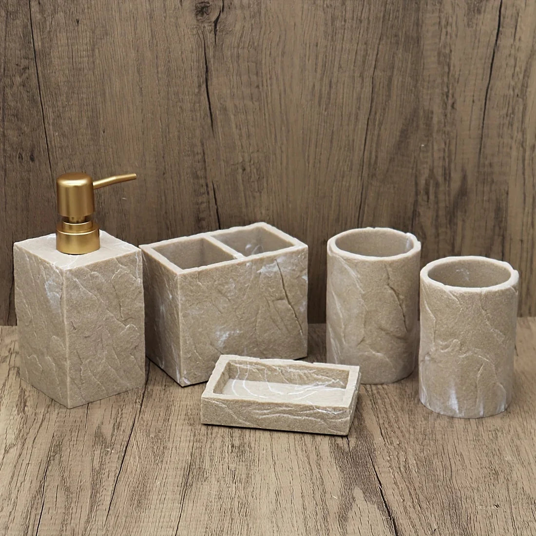 High-End Resin Bathroom Set with Empty Bottles
