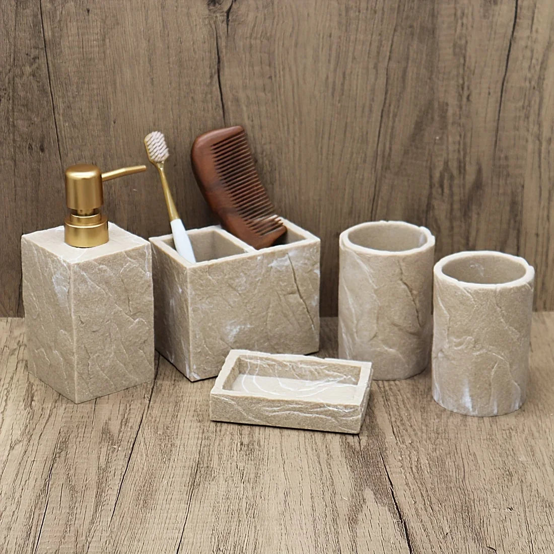 High-End Resin Bathroom Set with Empty Bottles