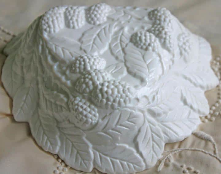 Antique Westmoreland Milk Glass Bowl with Embossed Grapes & Vines