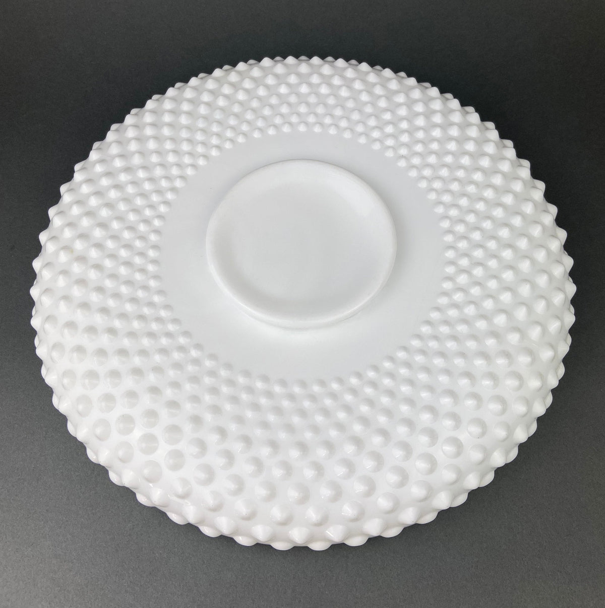 Milk Glass Hobnail Footed Bowl, Ruffled Edge Serving Dish