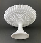 Milk Glass Hobnail Footed Bowl, Ruffled Edge Serving Dish