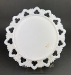 Westmoreland Milk Glass Decorative Plates with Hand Painted Violets,  Cherry Blossom, and Fruit.  Set of Four Plates with Reticulated Rim.