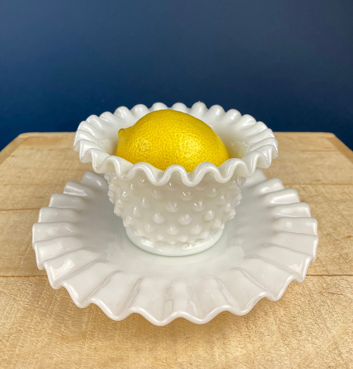 Milk Glass Serving Dish with Plate
