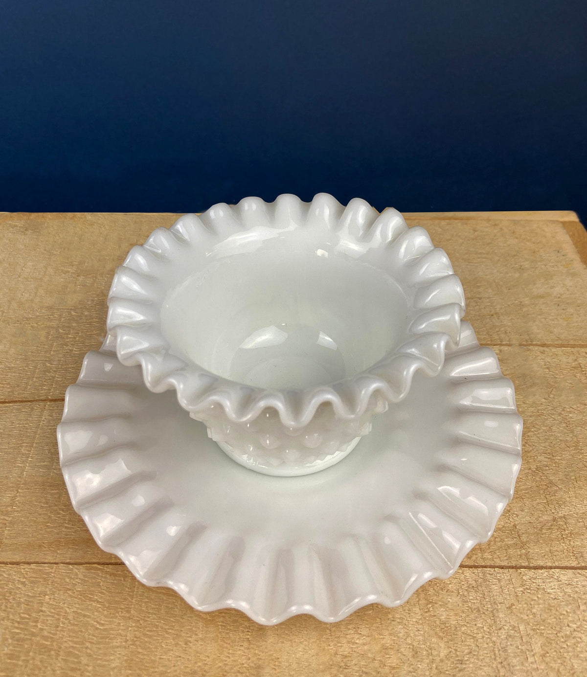Milk Glass Serving Dish with Plate