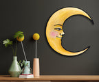 Moon Wall Art Ready to Hang 20" Celestial Crescent Yellow Moon Wall Decor