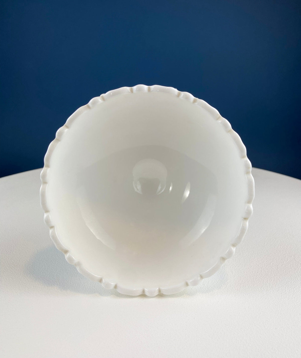 Milk Glass Floral Footed Bowl with Scalloped Rim