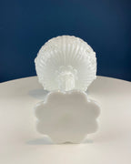 Milk Glass Floral Footed Bowl with Scalloped Rim