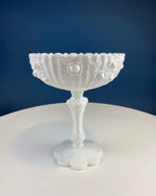 Milk Glass Floral Footed Bowl with Scalloped Rim