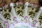 Antique Austrian Hand Painted Porcelain Serving Bowl with Matching Salad Dessert Bowls