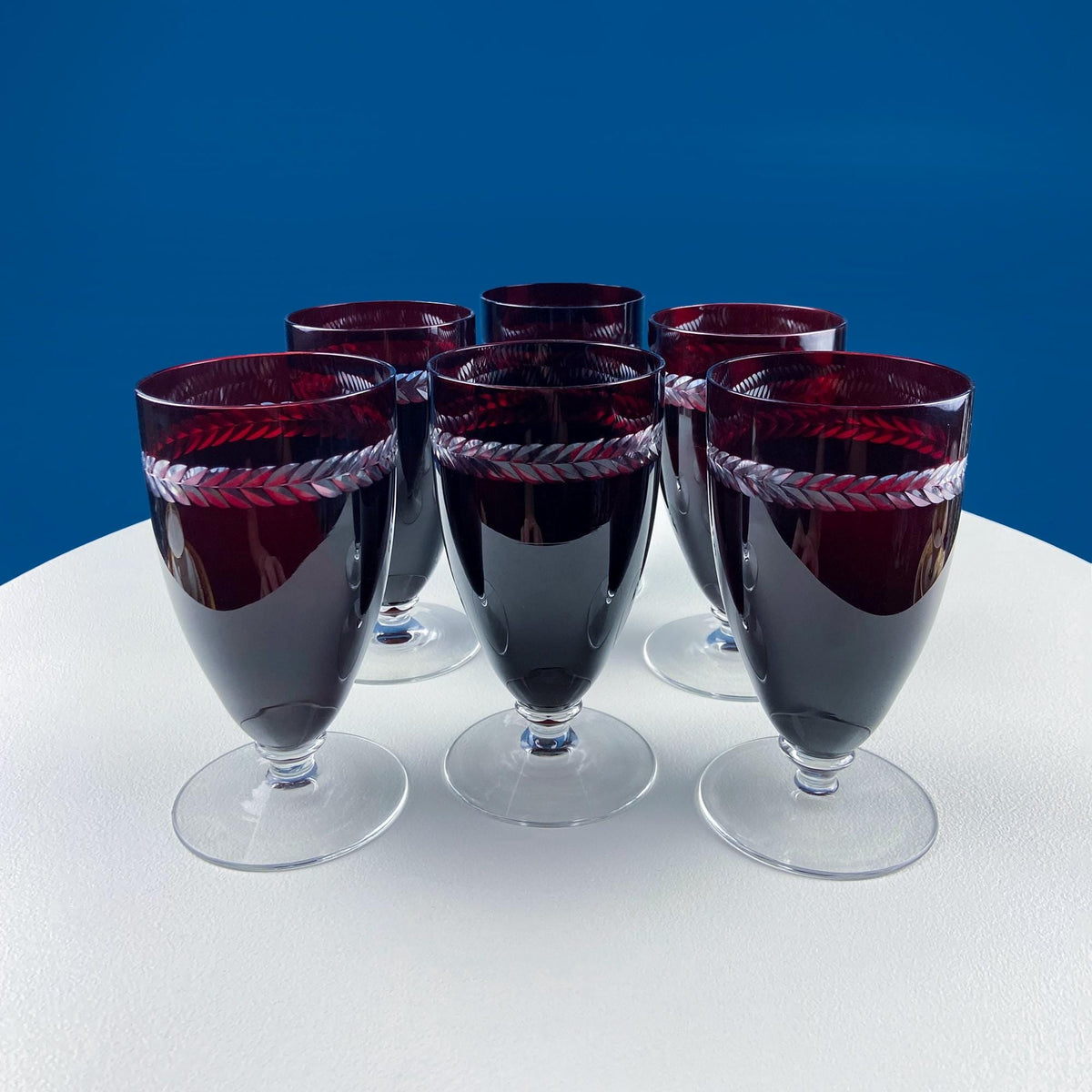 Vintage Ruby Red Bohemian Crystal Wine Water Goblets