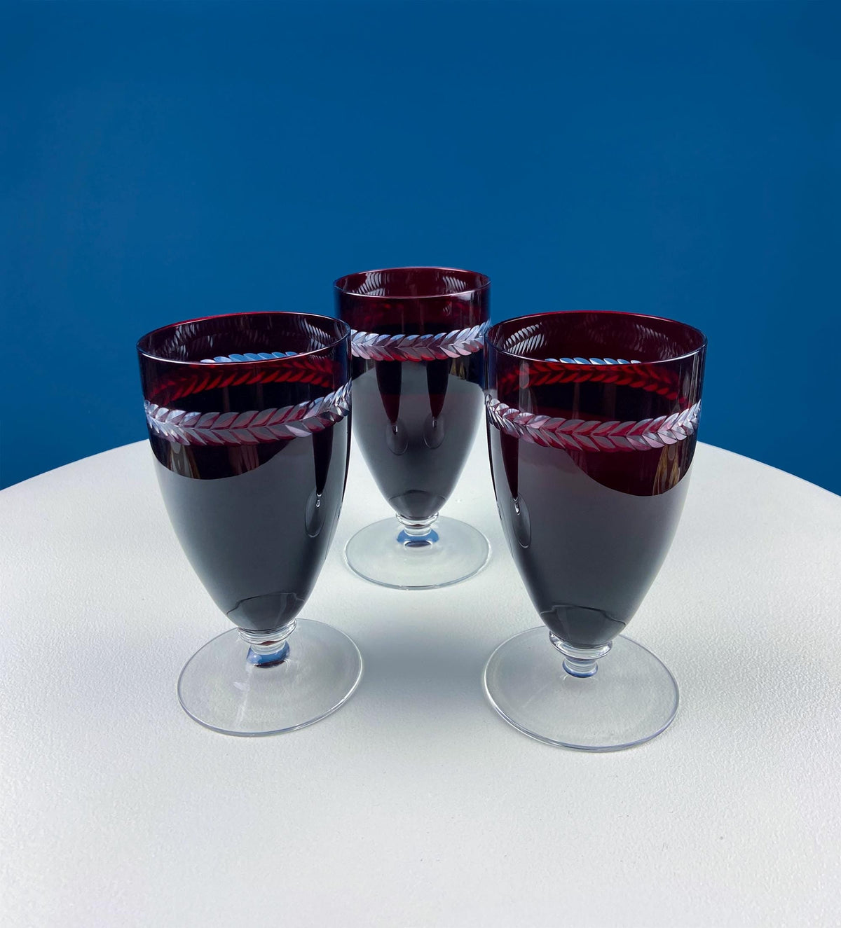 Vintage Ruby Red Bohemian Crystal Wine Water Goblets