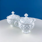 Vintage Fenton Milk Glass Sugar Bowl & Creamer on Matching Tray