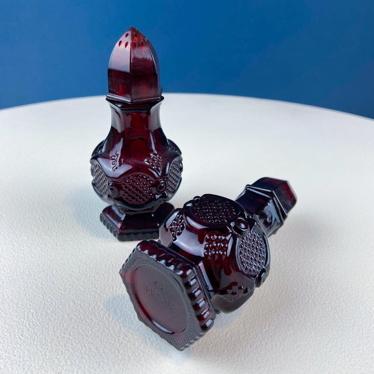 Vintage Ruby Red Avon Cape Cod salt and Pepper Shakers