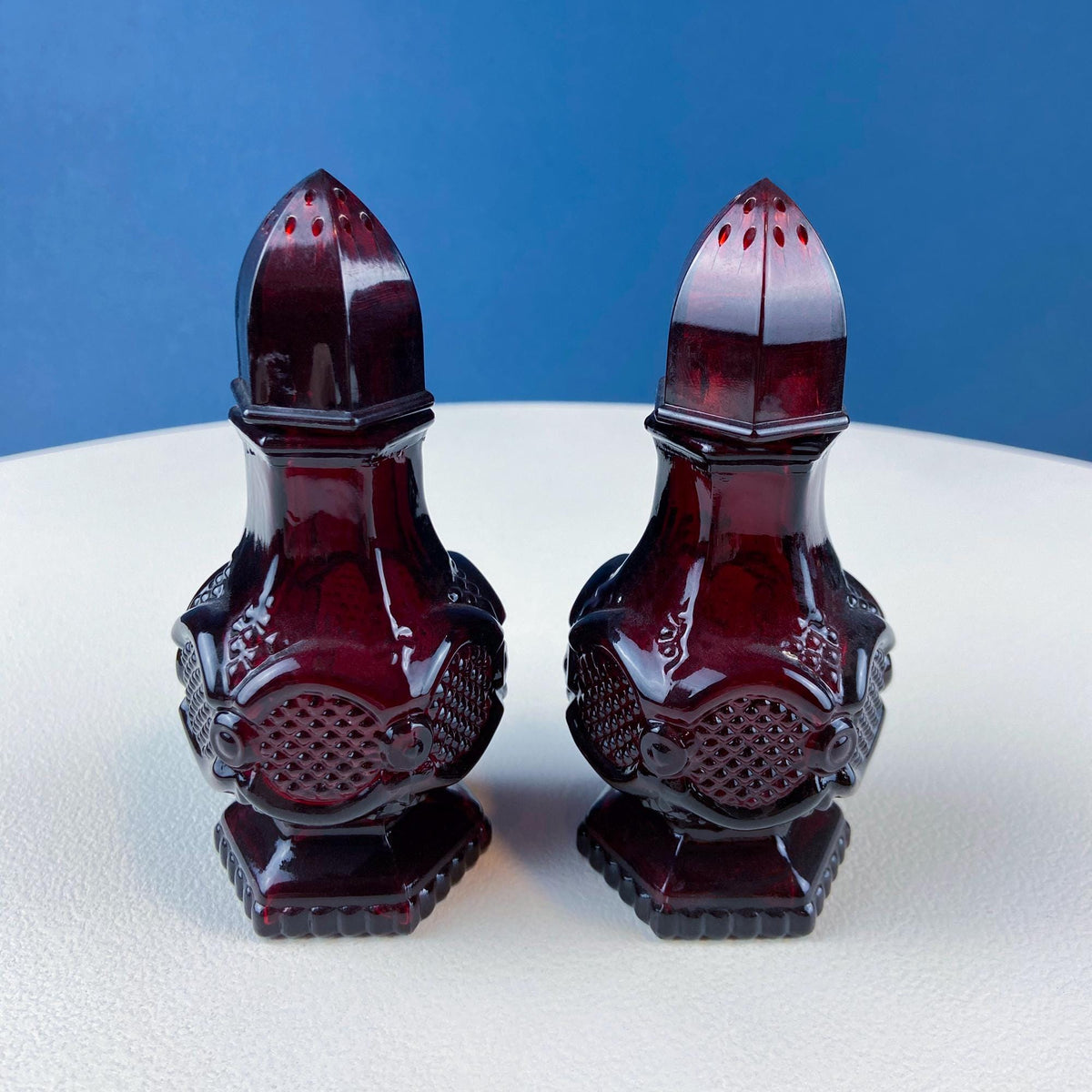 Vintage Ruby Red Avon Cape Cod salt and Pepper Shakers