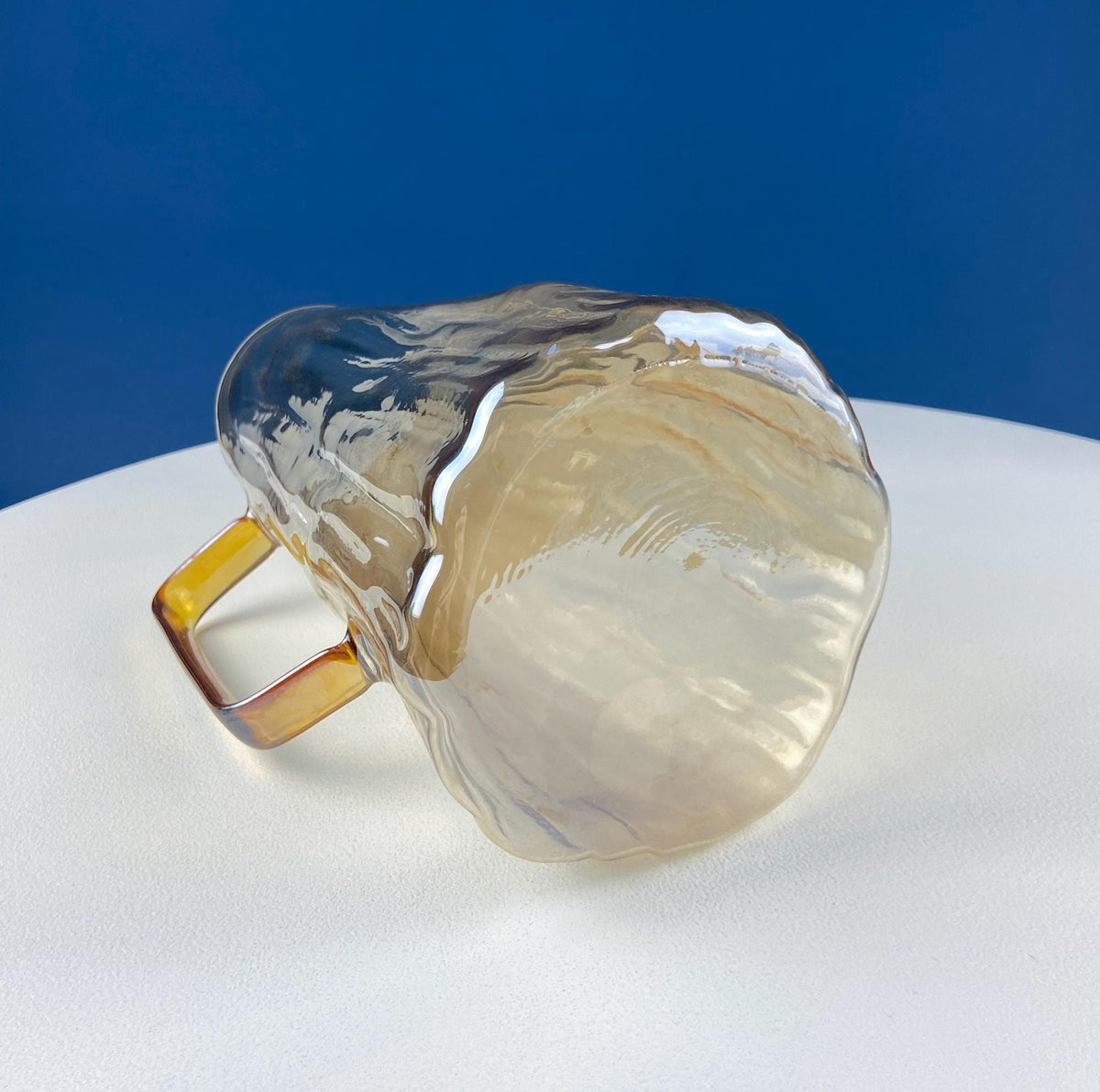 Iridescent Peach Bark Pattern Glass Pitcher Vase