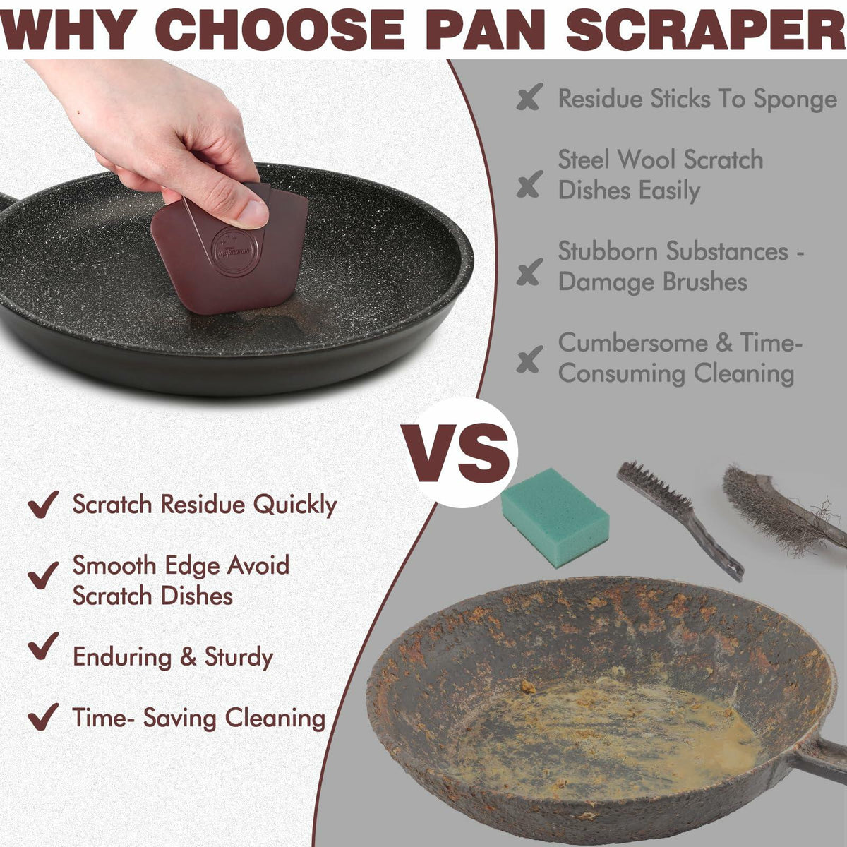 Pan Scraper for Cast Iron Cookware 6 Pcs Brown