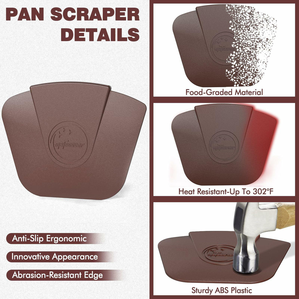 Pan Scraper for Cast Iron Cookware 6 Pcs Brown