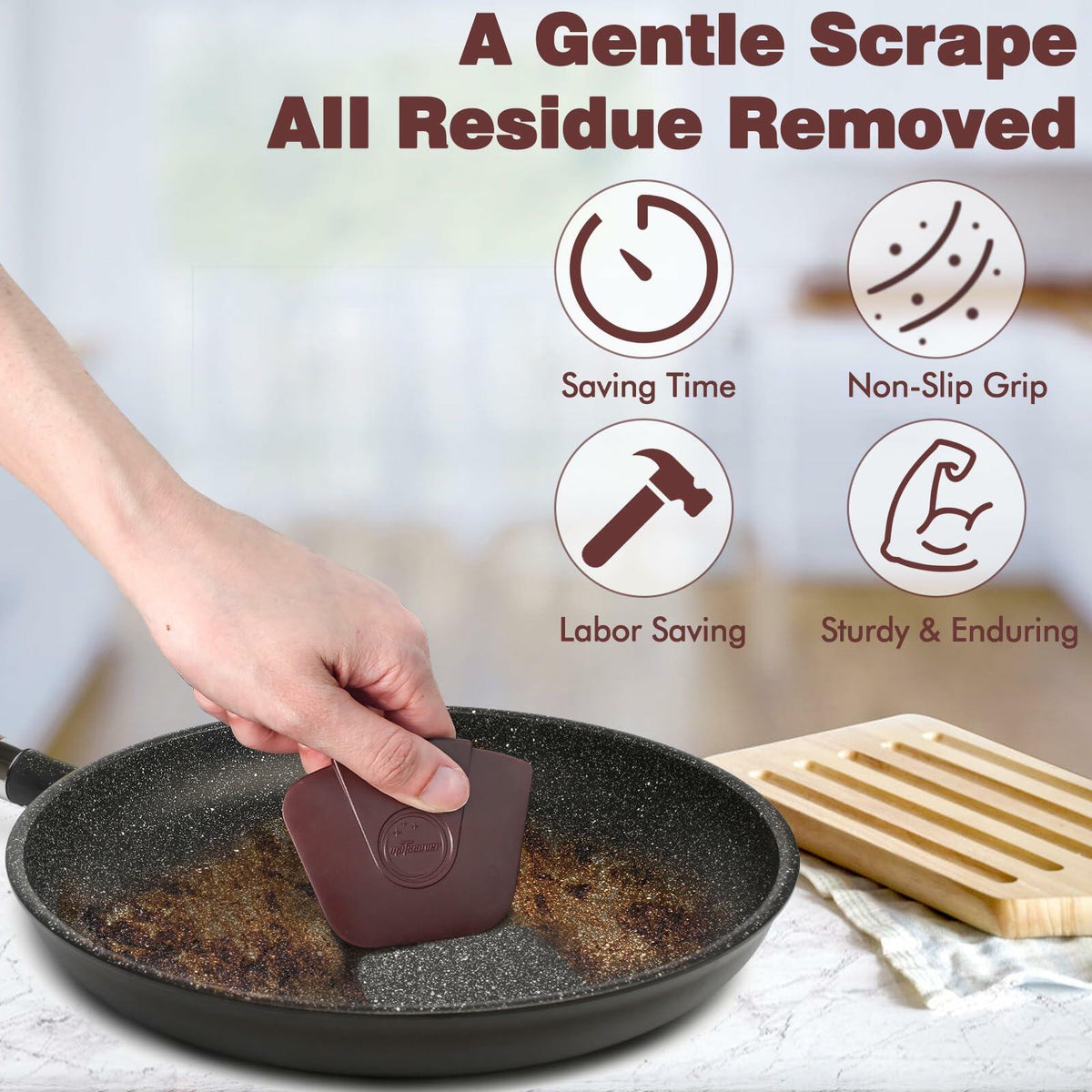 Pan Scraper for Cast Iron Cookware 6 Pcs Brown