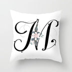 Black Alphabet Flower Print Pillow Cover