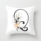 Black Alphabet Flower Print Pillow Cover
