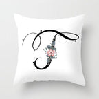 Black Alphabet Flower Print Pillow Cover