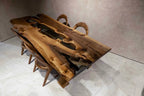 Live Edge Rustic, Epoxy Resin River Dining Room Table Made of Walnut