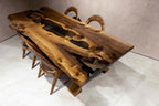 Live Edge Rustic, Epoxy Resin River Dining Room Table Made of Walnut